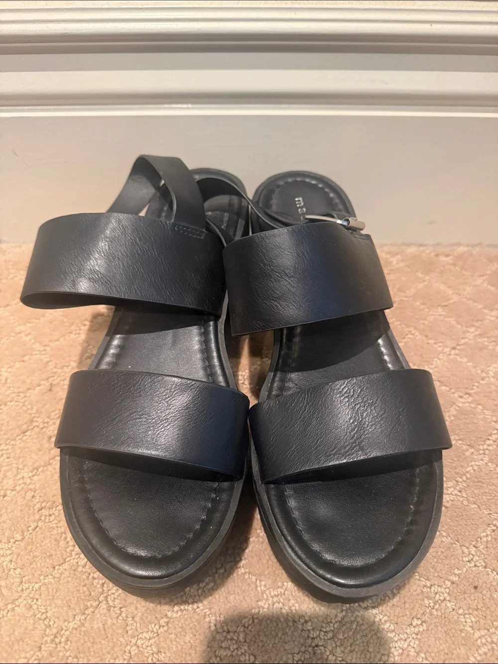 Black Platform Slide Sandals with Buckle Detail